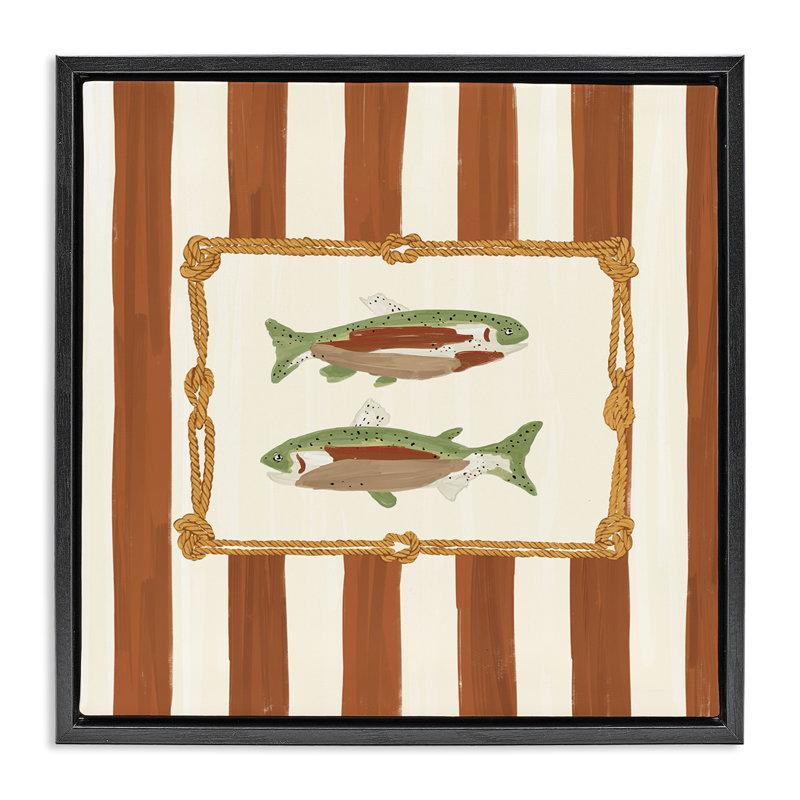 Cadre flottant Gone Fishing sur rayures, design par Veronica Lara, H 25 po x l 25 po, Cadre flottant noir de jais