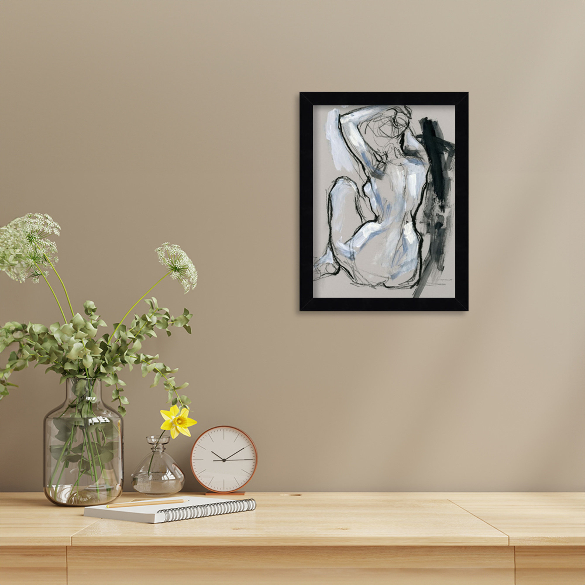 Onyx Gestures I by Wood Framed Wall Art Print, Black, 13" H x 10" W