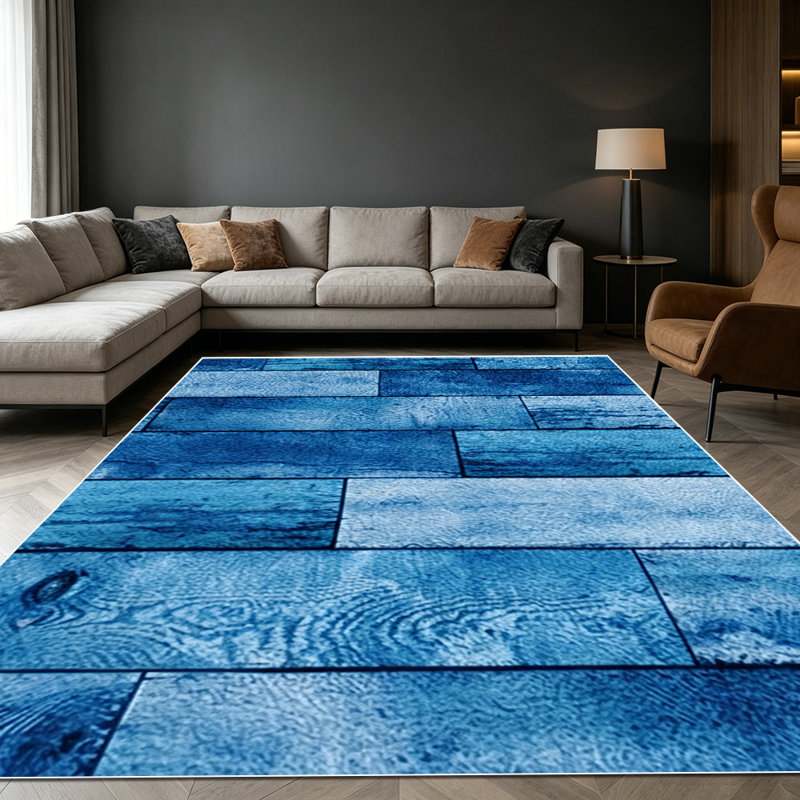 1PC vintage distressed navy blue wood plank area rugs for Living Room, Soft and Comfortable, Suitable for all seasons, easy-to-maintain, machine washable Indoor floor mat, Under Table Farmhouse suitable for dining table, kitchen, bedroom, entryway,