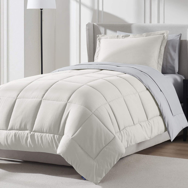 Ensemble d'édredon réversible avec draps Bed-in-a-bag, Blanc cassé, Édredon simple très long + 5 pièces supplément