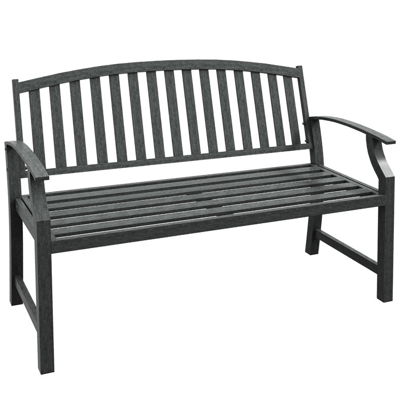 46" Outdoor Metal Bench In Grey, For Patio, Porch, Lawn, - Comfortable, Curved Grey Patio Bench, Deck, , Comfortable Seating,
