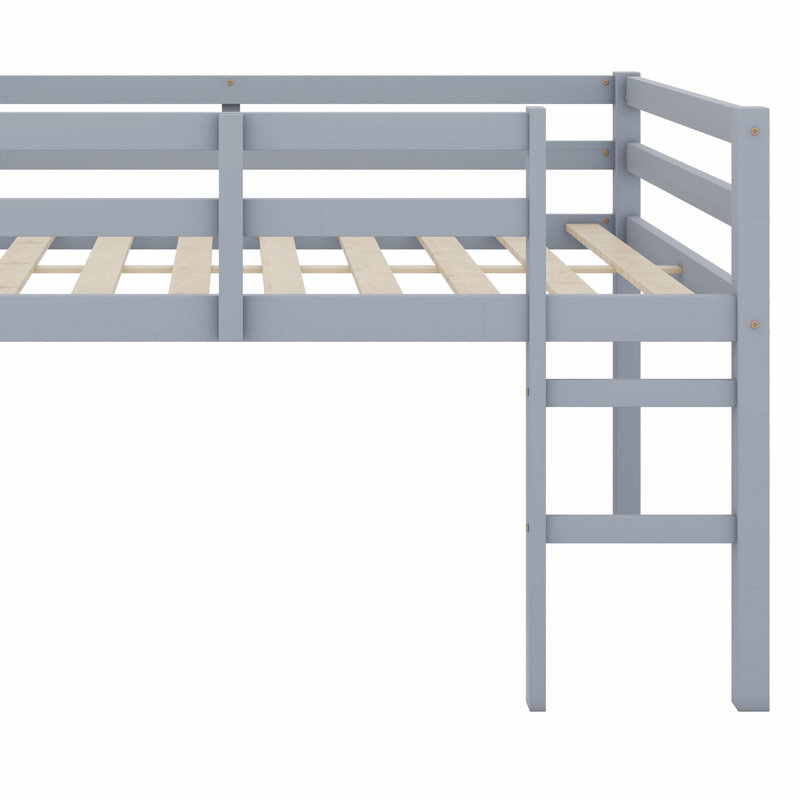 Lit mezzanine en bois avec échelle, gris