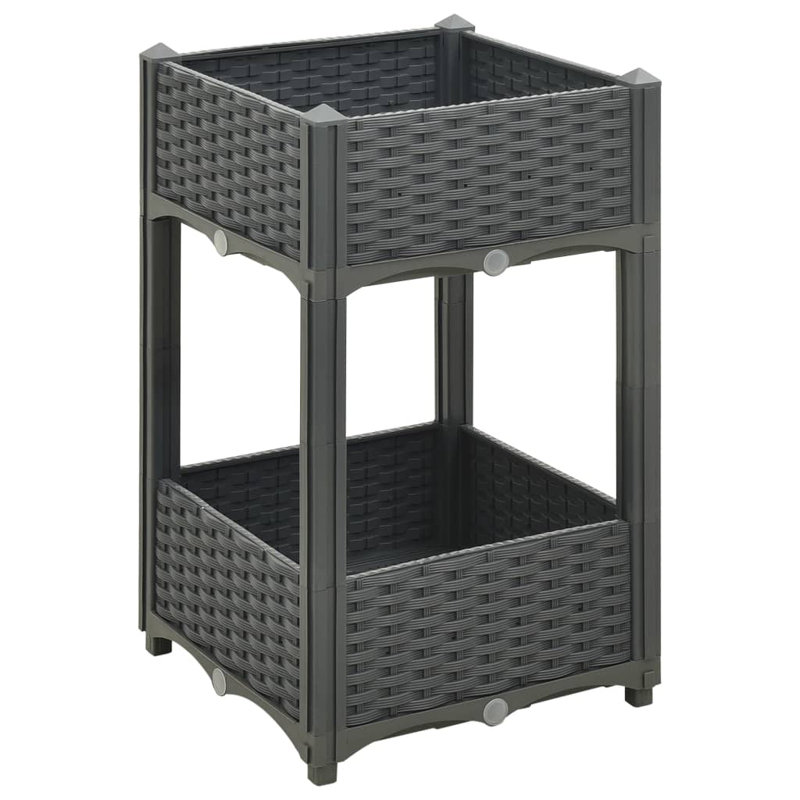 Planter Raised Flower Bed with Rattan Look Plant Box Polypropylene, 15.7" H x 15.7" W x 28" D, Gray