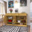 Buffet Farmhouse avec 3 tiroirs et 4 portes, buffet de rangement multifonctionnel de 59,1 po avec tablette réglable et compartiments de rangement ouverts, naturel-1695146863