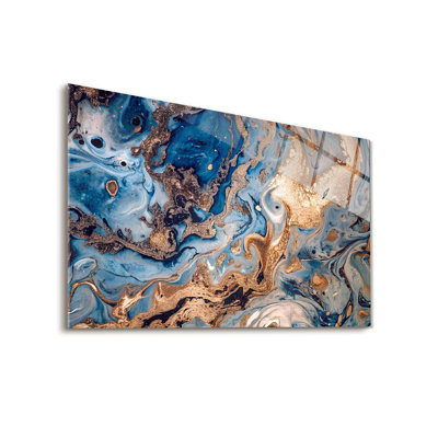 Azure Goldflow Tempered Glass Backsplash Wall Art - Kitchen Wall Decor