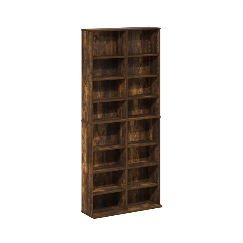 16-Shelf Multimedia Media Storage Tower Rack with Adjustable Shelves, Amber Pine