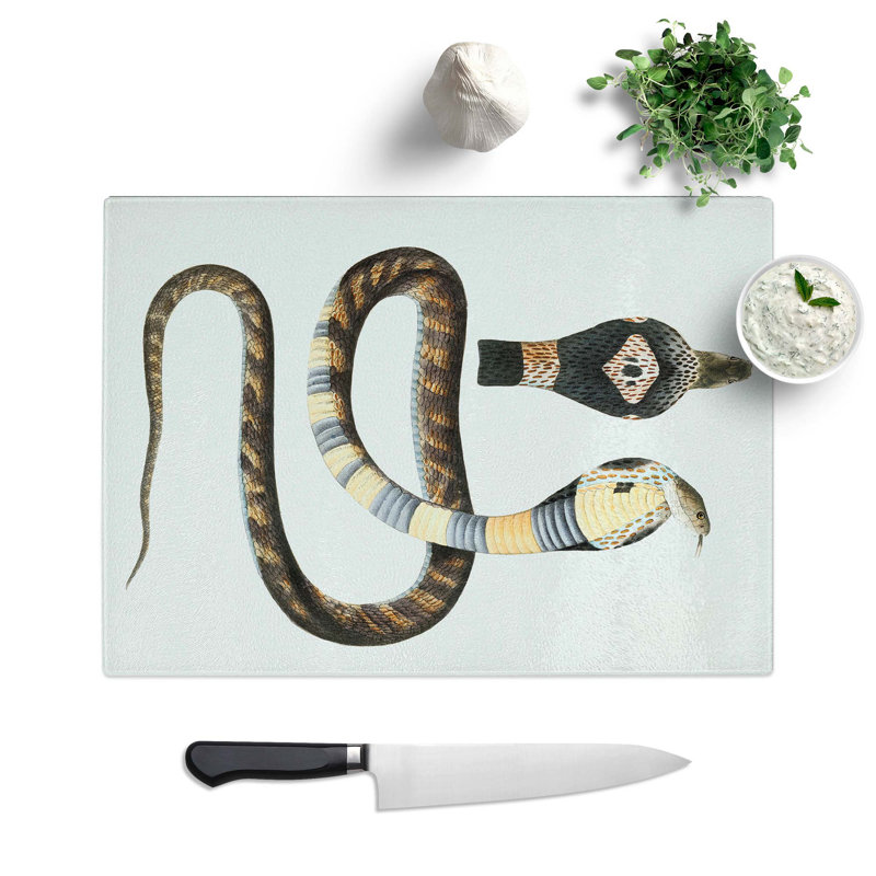 Tempered Glass Banded Cobra Capella Snake Chopping Board, 28.5 cm W x 20 cm L