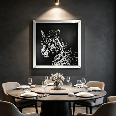Tableau mural encadré de 81 cm (32 pouces) représentant un léopard en cristal, bordure biseautée sur fond noir.