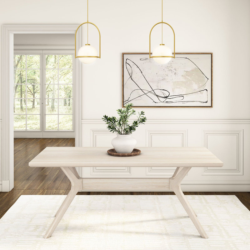 Muhsina Cross Leg Rectangular Dining Table, White Sand Wirebrush, 30"H x 72"W x 35.75"D