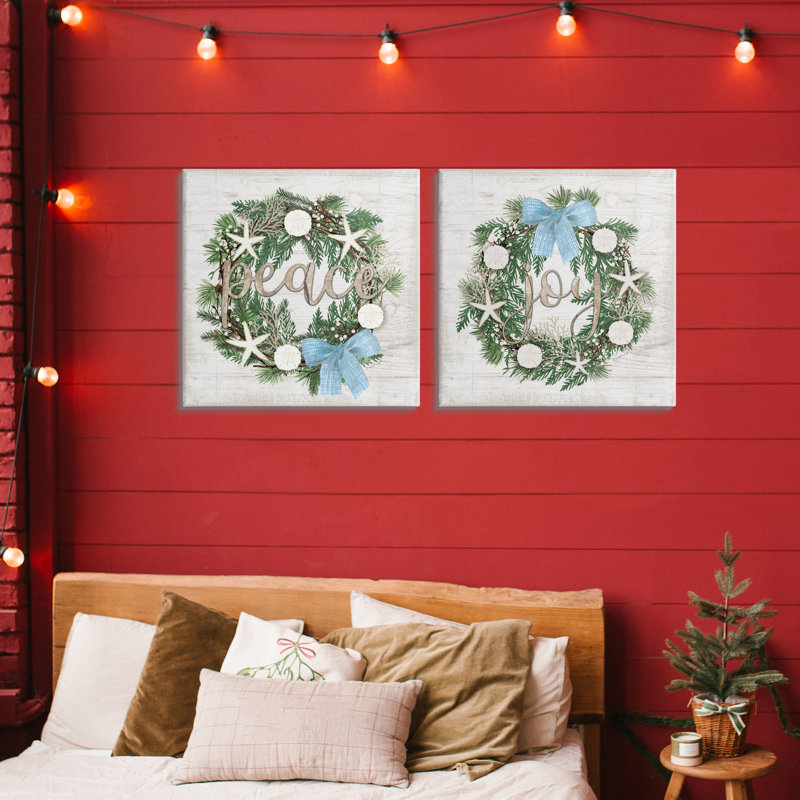 Ensemble de toiles 2 pièces Coastal Peace & Joy Wreaths, design par Jennifer Pugh, H 24 po x l 24 po