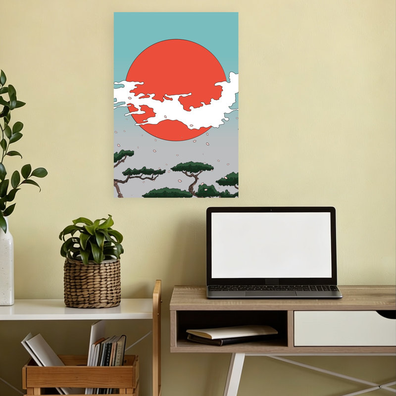 «Serene Japanese Bloom», reproduction d'art murale contemporaine, H 18 po x l 12 po