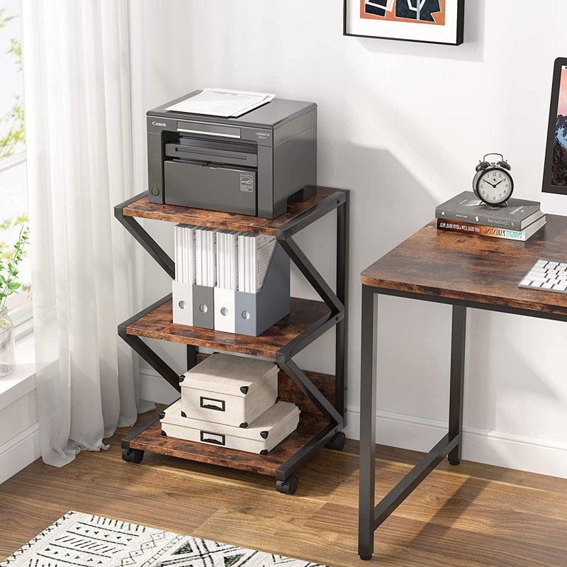 29.53'' H x 19.69'' W Printer Stand with Wheels, Brown/Black