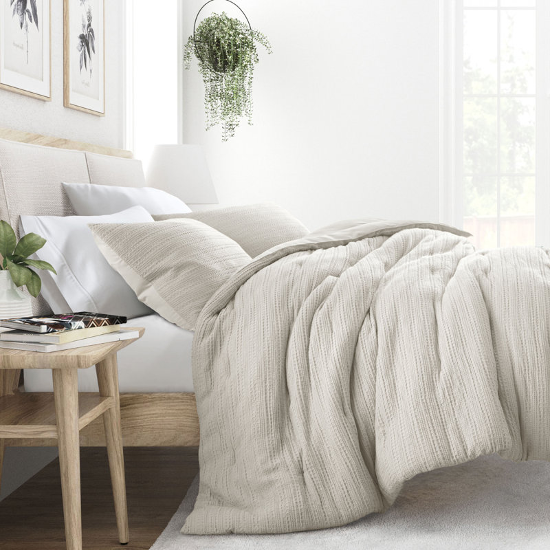 Waffle Textured 3-PC Comforter Set All Season Down-Alternative Ultra Soft Bedding, King / Cal-King, Dune