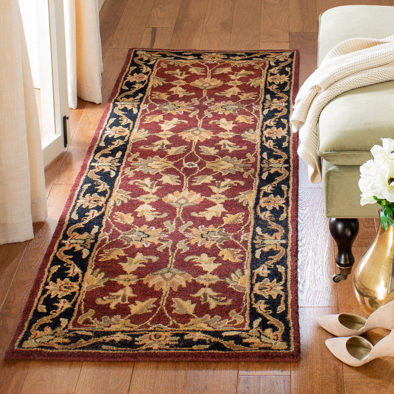 Tapis rouge / noir en laine touffeté à la main Cranmore, Tapis de couloir 2 pi 3 po x 10 pi