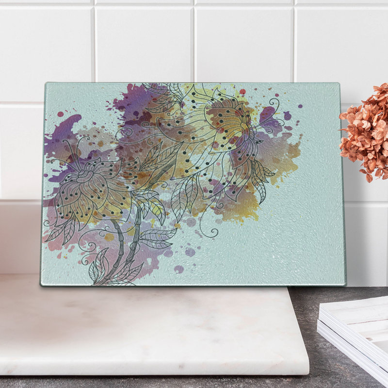 Multicolore planche à découper en verre trempé à motif floral Ambesonne