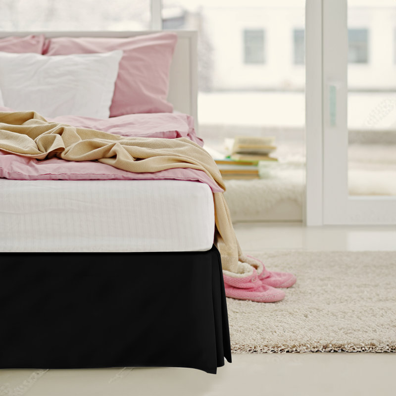 Jupe de lit de 16 po avec jupes de lit en microfibre brossée plissée, Noir, Simple