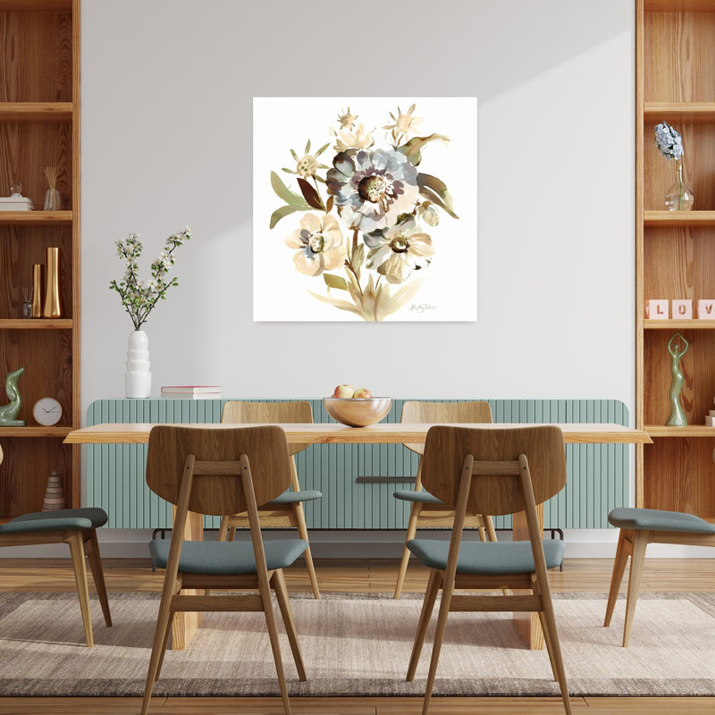 Art floral contemporain délavé, H 36 po x l 36 po