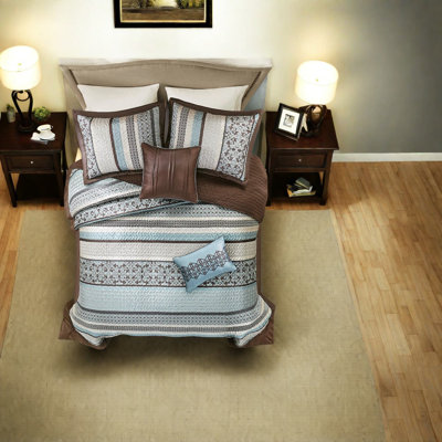 Elegant Blue Jacquard Bedding Set, Cotton King/cal King, Traditional Style