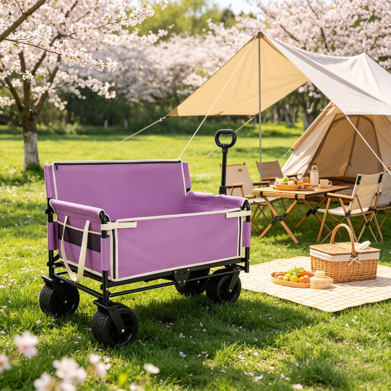 Multi-functional Collapsible Wagon With Seat Conversion, 500lb Capacity Heavy-duty Utility Wagon With All-terrain 360° Wheels