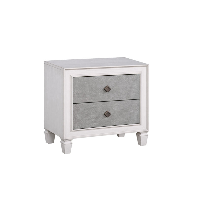 Ensemble de chambre à coucher King, design rembourré, gris et blanc, 3 pièces avec 2 tables de chevet