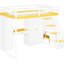 Lit mezzanine double avec coiffeuse et rangement intégrés, blanc et jaune. Installation d'escalier réglable, rangement à 3 niveaux pour le chargement des vêtements, petites chambres peu encombrantes, structure en bois-130165014