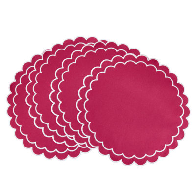 Napperons festonnés en coton (ensemble de 4) - Napperons de table ronde à bords ondulés superposés pour table de salle à manger, de réception et de tous les jours, 15 po