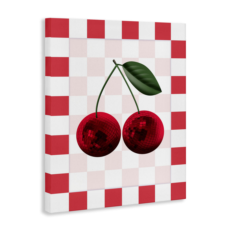 Cerises disco sur toile à carreaux, design par Marcus Prime, H 30 po x l 24 po