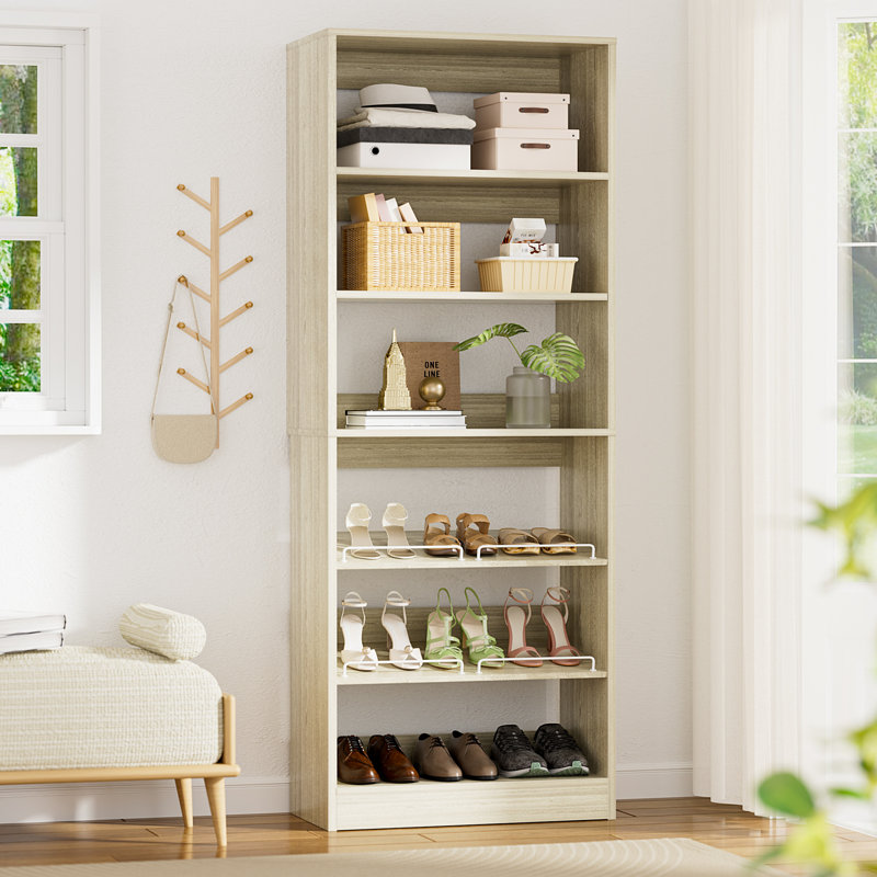Akaylia Freestanding Closet Organizer With Adjustable Shoe Shelves, Washed Oak
