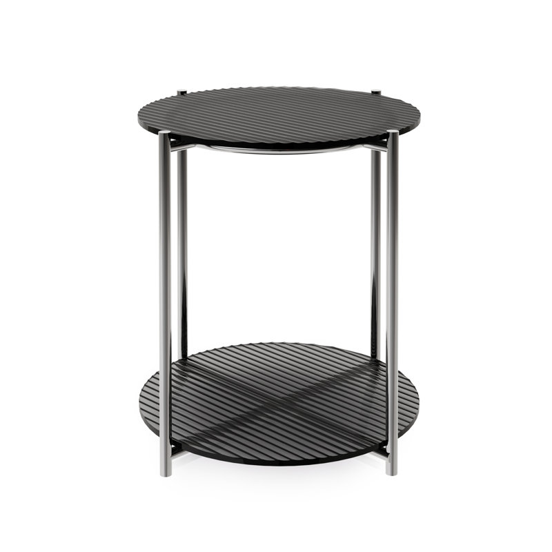 Alvi Glass Top End Table, Grey, Dark Chrome