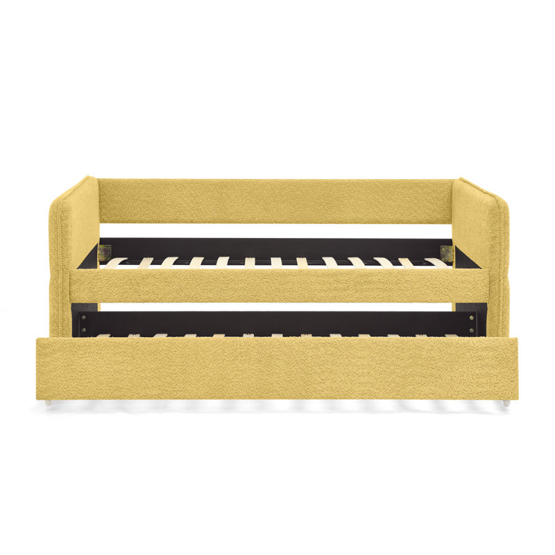 Lit de jour avec lit gigogne escamotable et capitonné, taille simple, tissu Boucle (83 po x 43 po x 29,5 po)