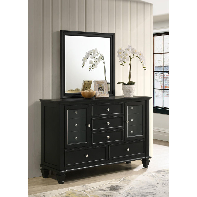 Commode et miroir Antaniya, Noir, noir, noir, noir