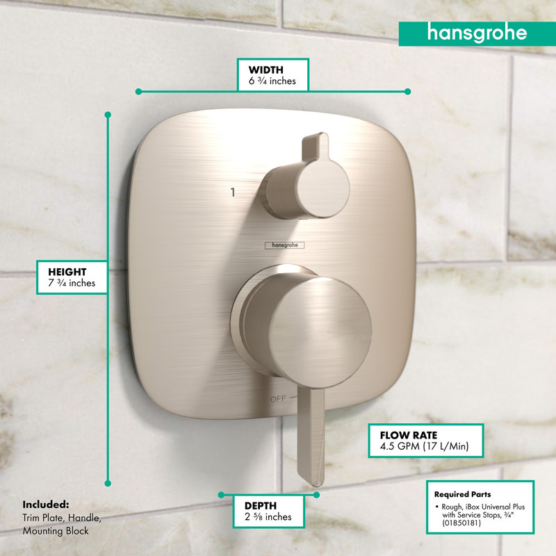 Ecostat Modern Pressure Shower Faucet Trim, Brushed Nickel