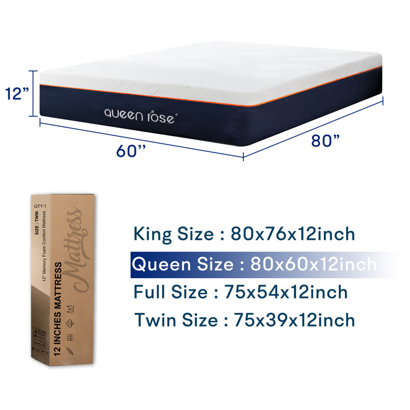 Medium Firm Memory Foam Mattress in a Box , Queen, 12"
