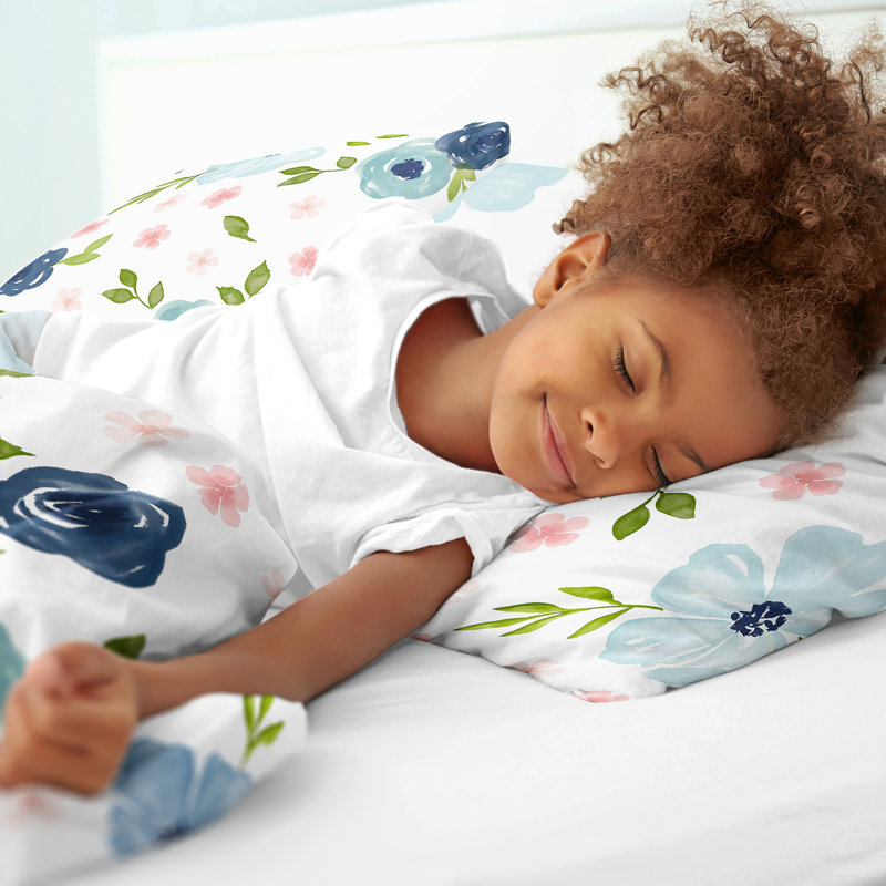 Full Blue Microfiber Floral Comforter Set for Girls