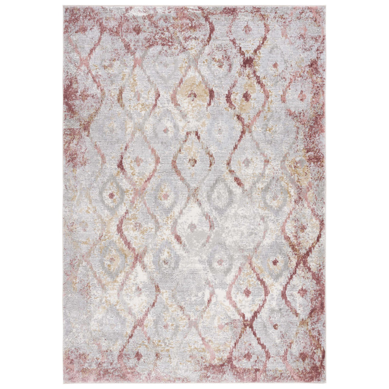 Tapis géométrique rouge / gris Milstein, Rectangle 4 pi x 6 pi