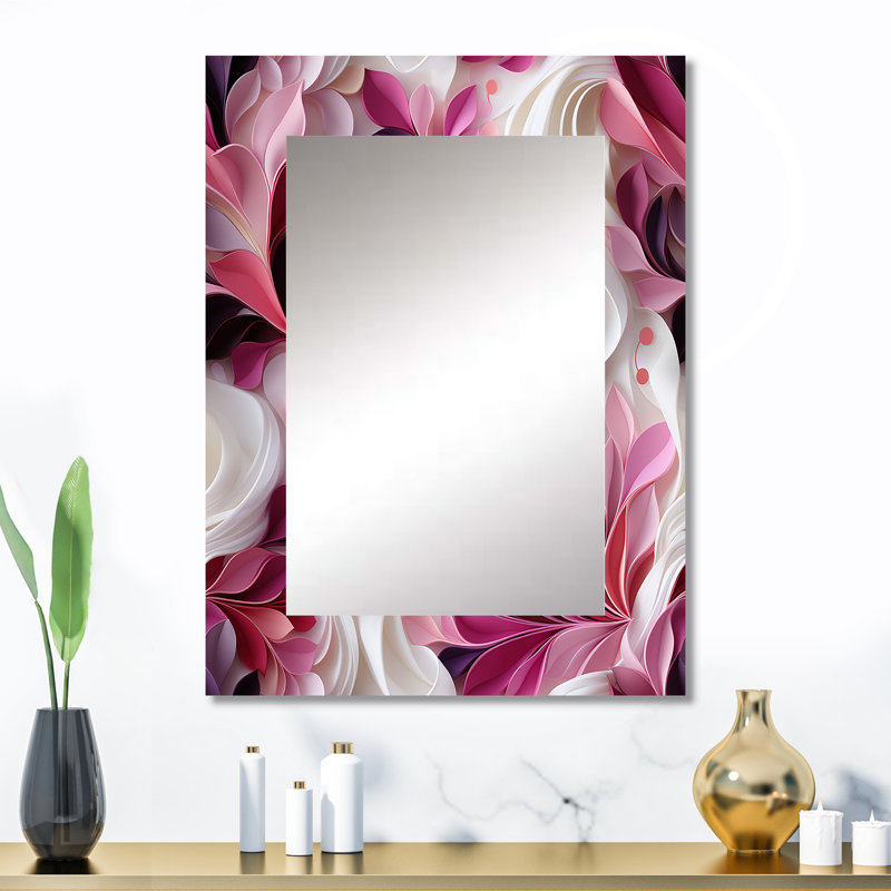 Rose et blanc abstrait vagues sérénité - miroir abstrait, miroir mural abstrait unique, impression sur métal, 32 po x 24 po