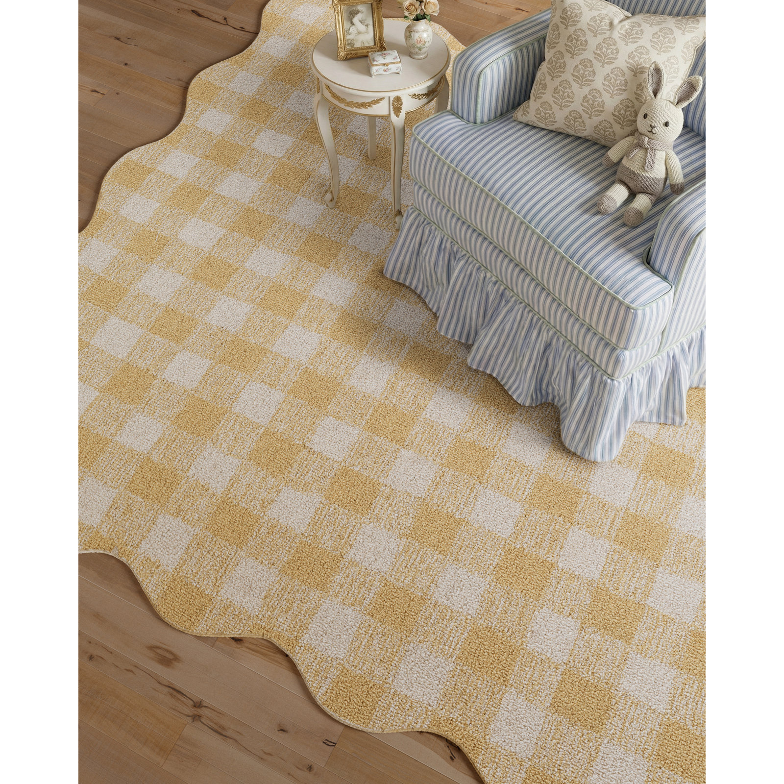 Lola Yellow Hand-Tufted Plaid Wool Rug, Runner 2'3" x 8'