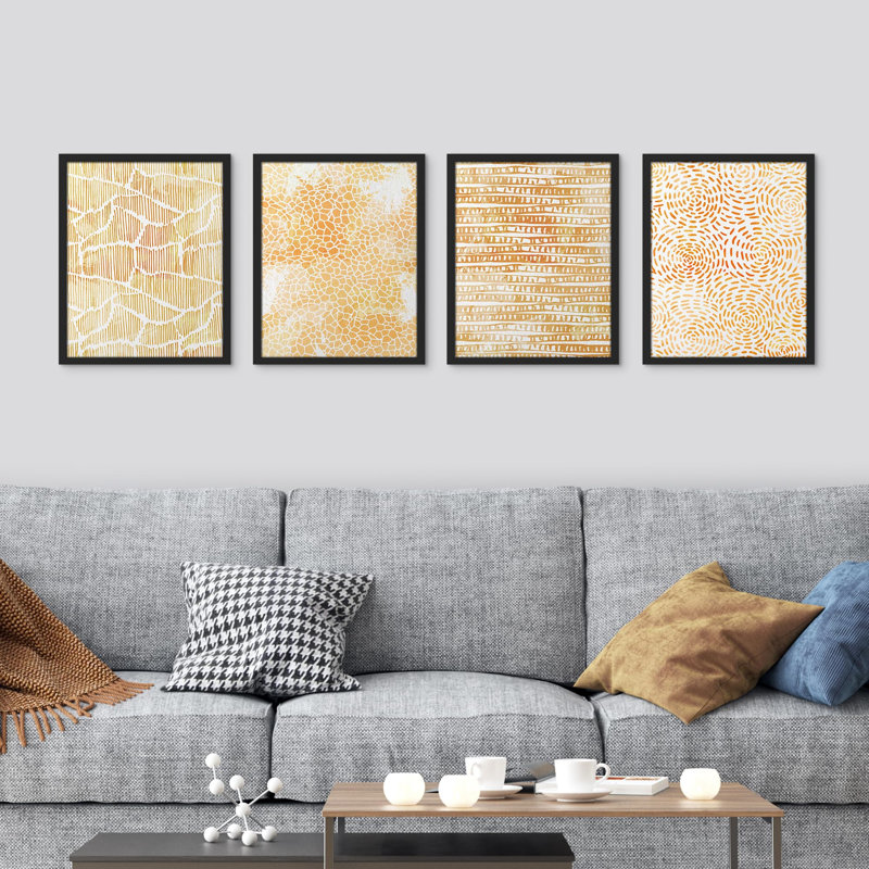 Motif industriel orange pastel grunge - ensemble de 4 reproductions de cadres photo simples, Blanc, H 14 po x l 11 po