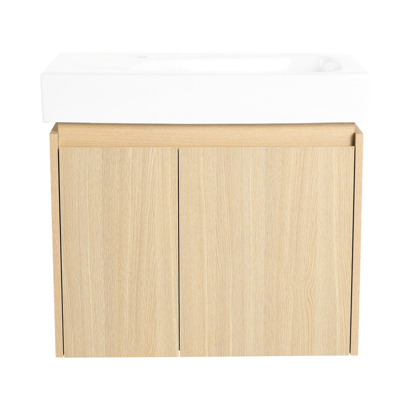 Meuble-lavabo de 24 po avec lavabo en céramique, armoire murale flottante pour la salle de bain, portes doubles, baignoire American Design