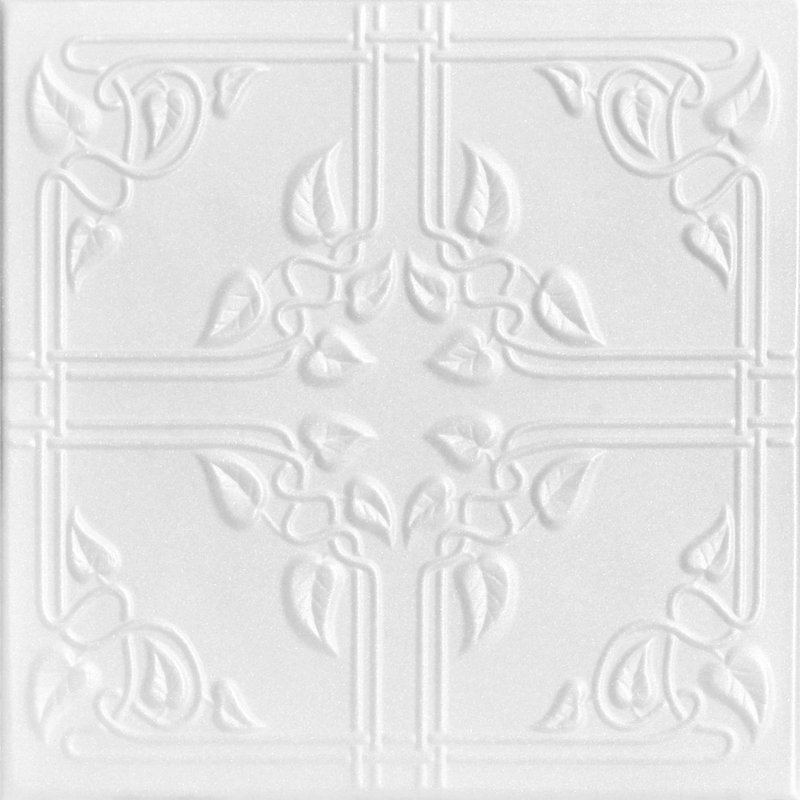 Tuile de plafond en polystyrène collé 1,6 pi x 1,6 pi Ivy Leaves, Blanc familier