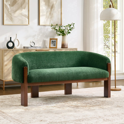 Caradon 63.25" Wide Mid-Century Modern Boucle Loveseat Sofa with Solid Rubberwood Legs for Living Room