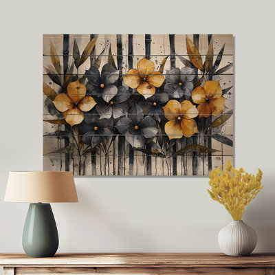 Geometric Bambo Flowers Horizon - Bamboo Wood Print - On Natural Pine Wood