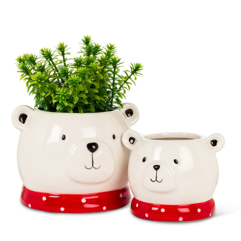 Pot à fleurs tête d'ours polaire, H 3,5 po x l 3,5 po x P 3,5 po