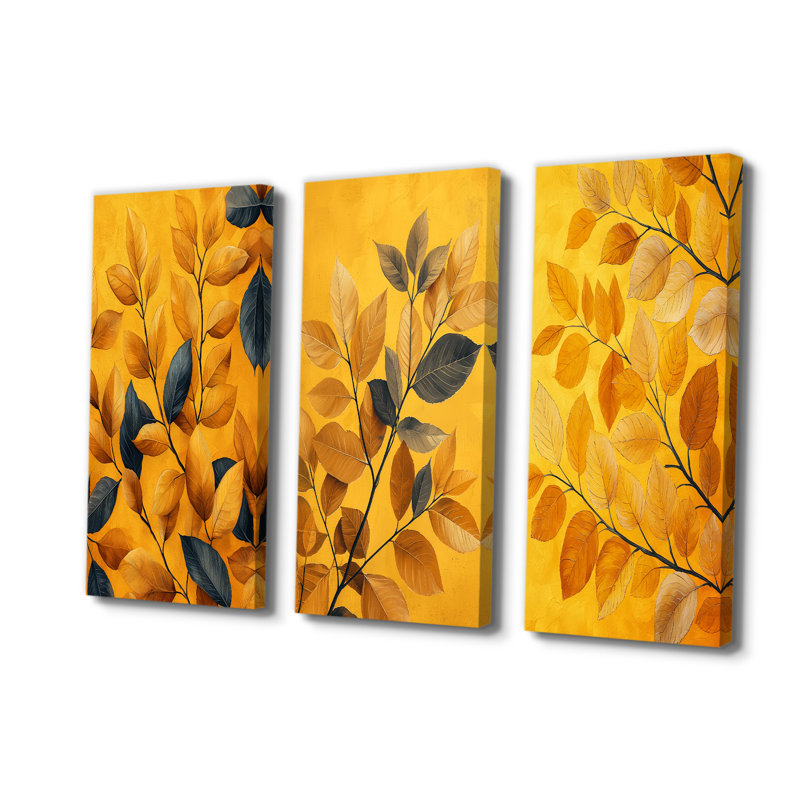 Moutarde feuilles d'automne Embrace I - Collection de décorations murales rouges traditionnelles, H 28 po x l 36 po