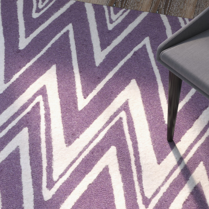 Tapis décoratif ivoire / violet en laine touffeté à la main Sanyla, Rectangle 2 pi x 3 pi