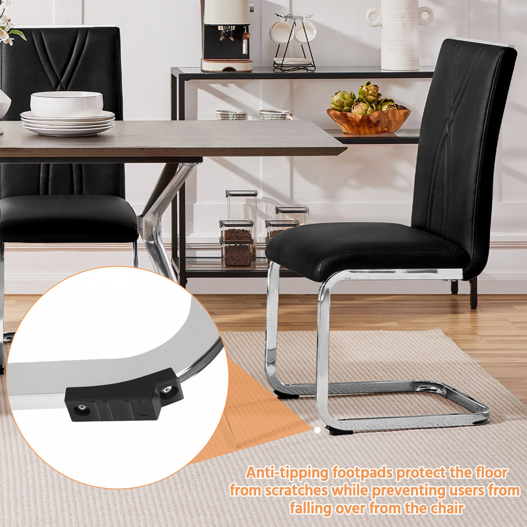 color Faux Leather Dining Chairs with Chrome Legs Upholstered Modern Design