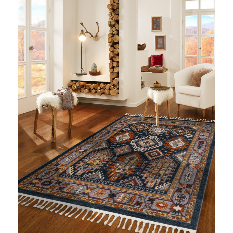 Bomera Machine Woven Black/Orange Rug, Rectangle 80cm x 150cm
