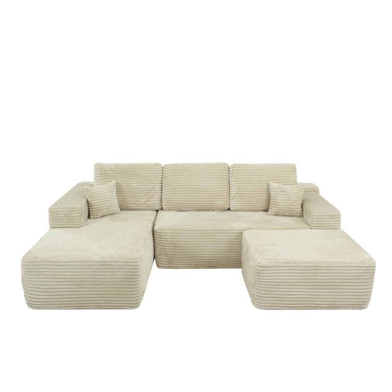 105.7"Cloud Sectional Couch With U-Shaped Chaise, Left Hand Facing, Beige Fabric