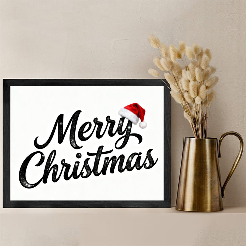 Art mural rétro noir encadré «Merry Christmas», impressions de style rétro, H 25 po x l 37 po