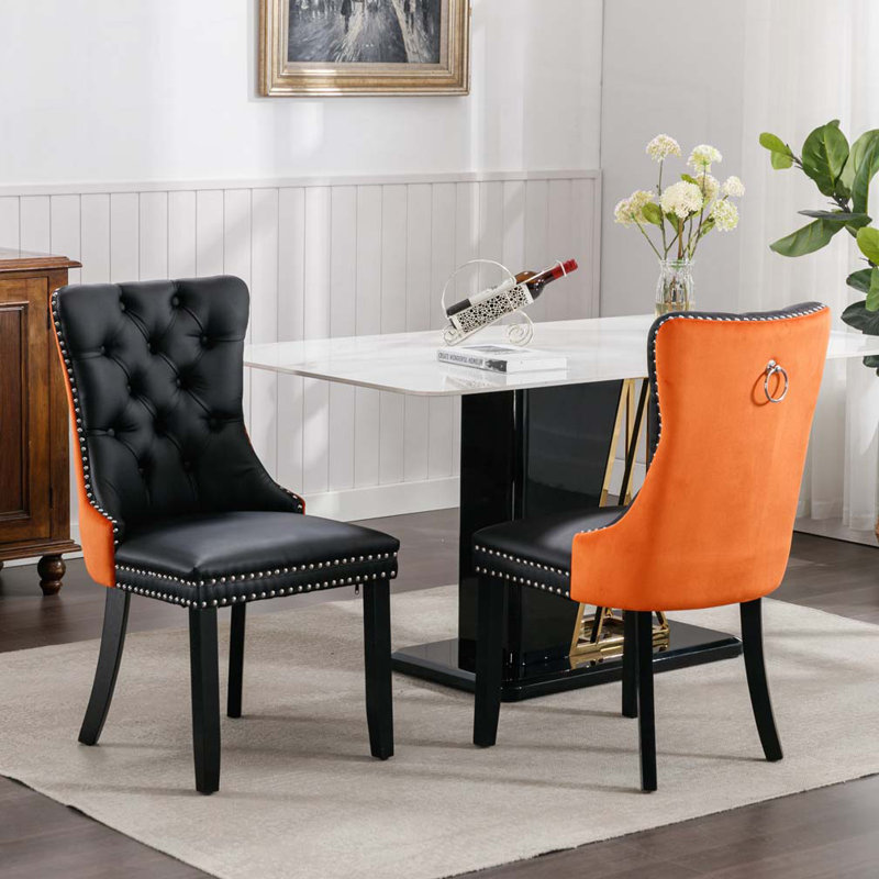Chaise rembourrée en polyuréthane et velours, Noir / Orange